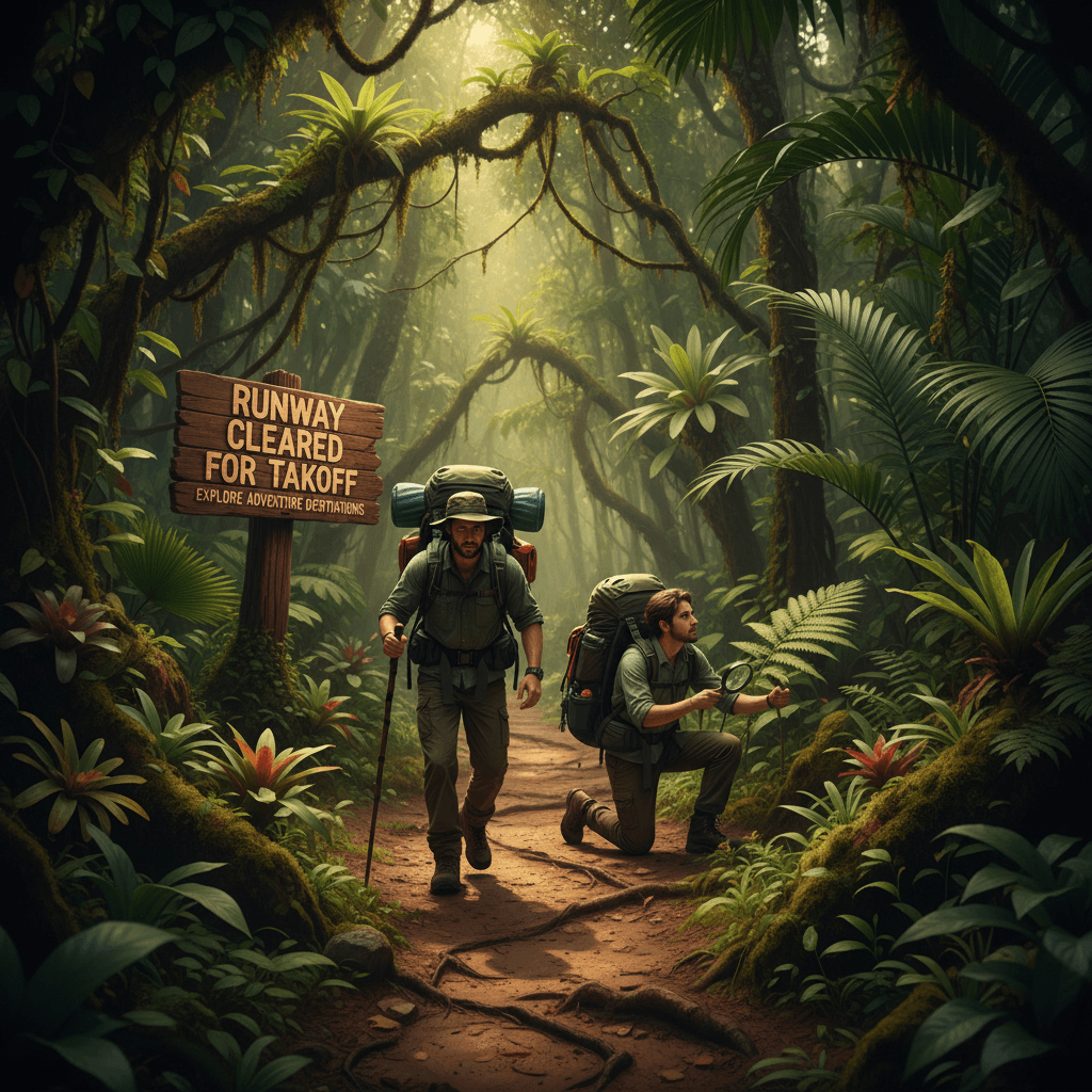 Hikers exploring lush rainforest trail in tropical region